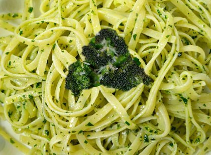 Broccoli pesto on pasta.