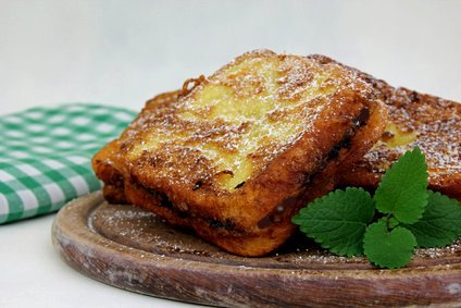 Chocolate French toast made with Roman Meal bread.