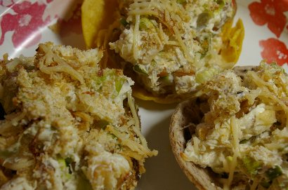 Leek tarts - left with whole grain bread cup, top with a corn tortilla cup, and right with a flax seed tortilla cup.