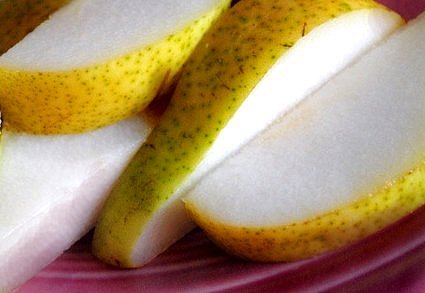 Sliced pears.