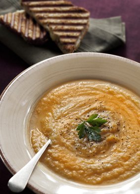 Turkey panini and pumpkin soup.