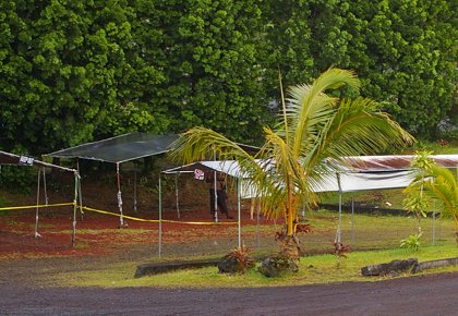 Empty Pahoa farmers market booths.