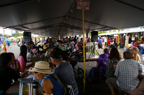 Empty Pahoa farmers market booths.