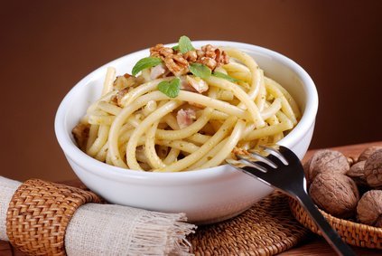 Walnut pesto with pasta.