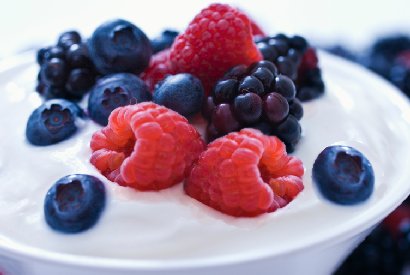 Yogurt with berries.